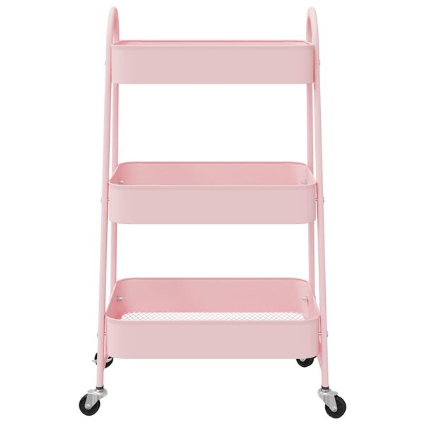 vidaXL Storage Trolley 3-Tier Pink 42x41.5x77 cm Steel