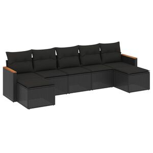 vidaXL 7 Piece Garden Sofa Set with Cushions Black Poly Rattan