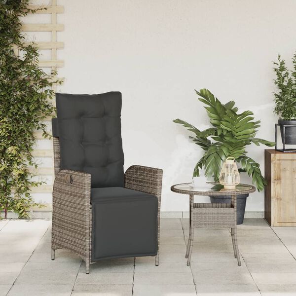 vidaXL Reclining Garden Chair with Footrest Grey Poly Rattan