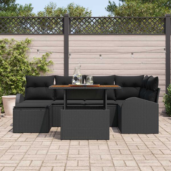 vidaXL Garden Sofa Set with Storage 7 pcs Black Poly rattan