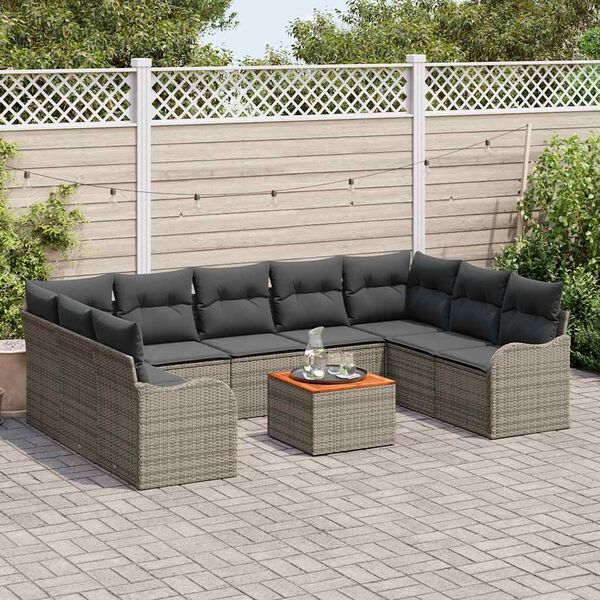 vidaXL Garden Sofa Set with Cushion 10 pcs Grey Poly Rattan