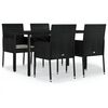 vidaXL 5 Piece Garden Dining Set with Cushions Black Poly Rattan
