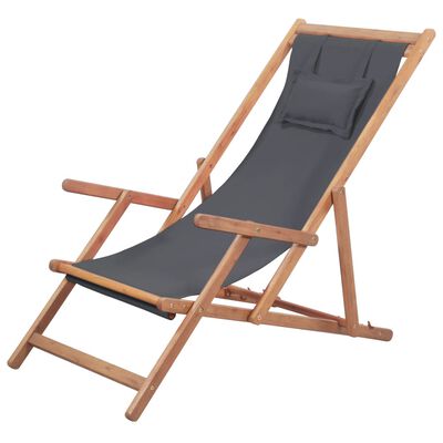 vidaXL Folding Beach Chair Fabric and Wooden Frame Grey