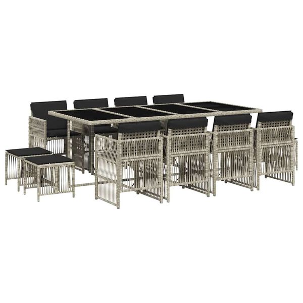 vidaXL 13 Piece Garden Dining Set with Cushions Light Grey Poly Rattan