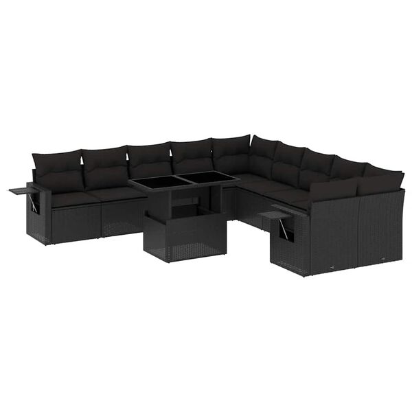 vidaXL 11 Piece Garden Sofa Set with Cushions Black Poly Rattan