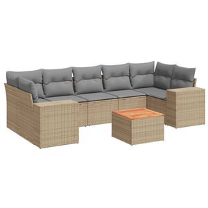 vidaXL 8 Piece Garden Sofa Set with Cushions Beige Poly Rattan