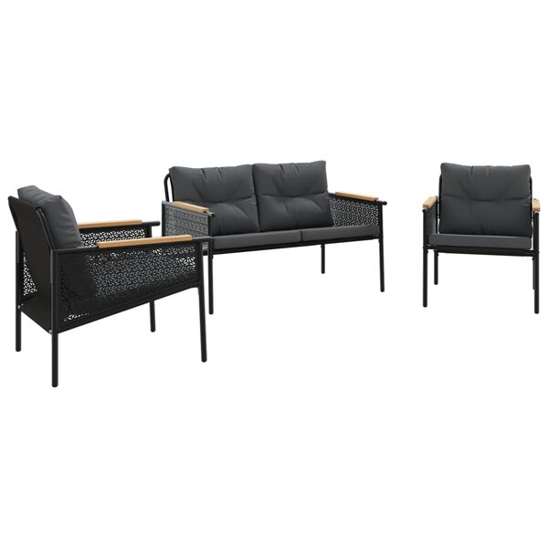 vidaXL 3 Piece Balcony Furniture Set with Cushions Black Steel