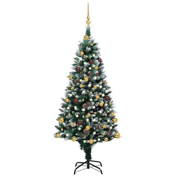 vidaXL Artificial Christmas Tree with LEDs&Ball Set&Pine Cones 180 cm