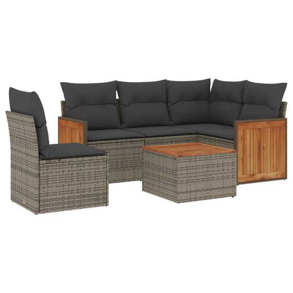 vidaXL 6 Piece Garden Sofa Set with Cushions Grey Poly Rattan