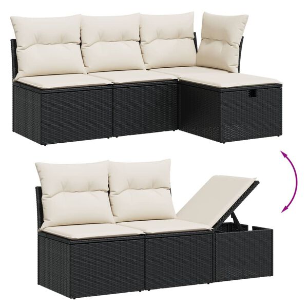 vidaXL 6 Piece Garden Sofa Set with Cushions Black Poly Rattan