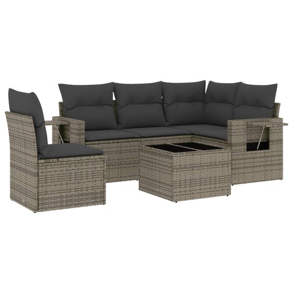 vidaXL 6 Piece Garden Sofa Set with Cushions Black Poly Rattan