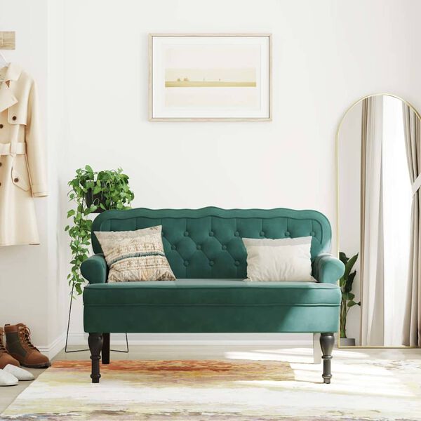 vidaXL Bench with Backrest Dark Green 119.5x64.5x75 cm Velvet