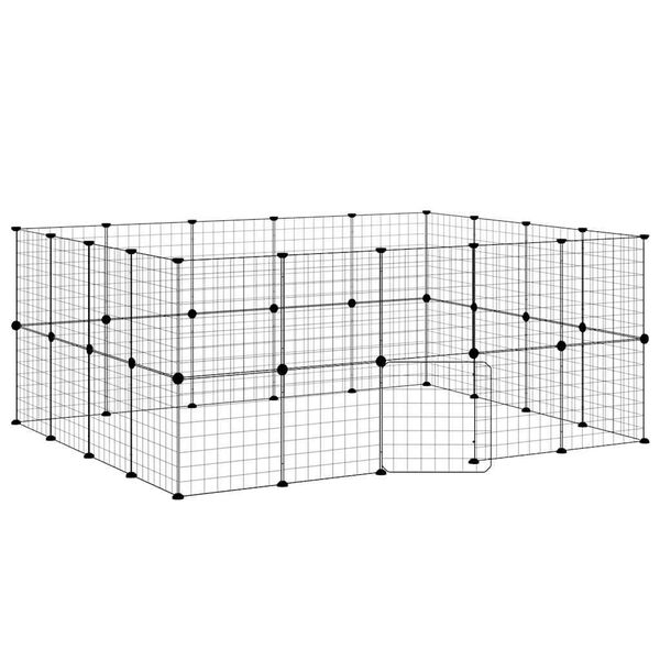 vidaXL 36-Panel Pet Cage with Door Black 35x35 cm Steel