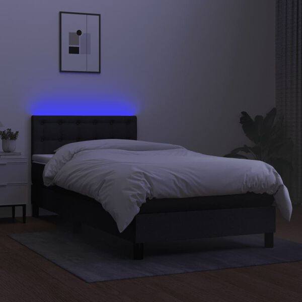 vidaXL Box Spring Bed with Mattress&LED Black 106x203 cm King Single Size Fabric
