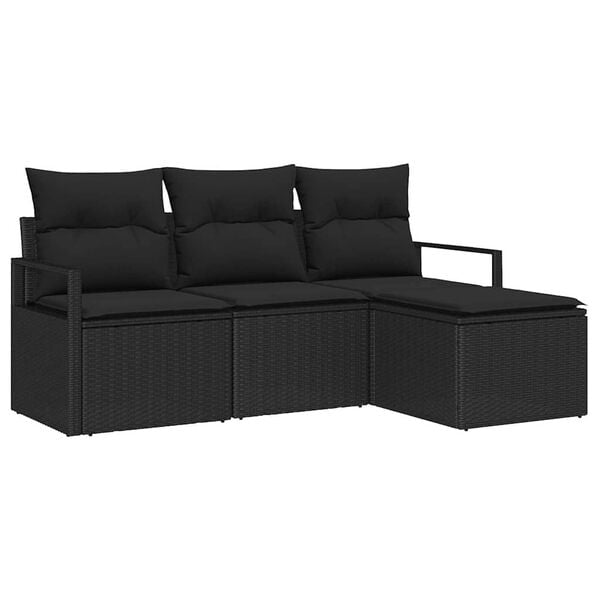 vidaXL Sofa Set with Cushion with Storage 4 pcs Black Poly Rattan