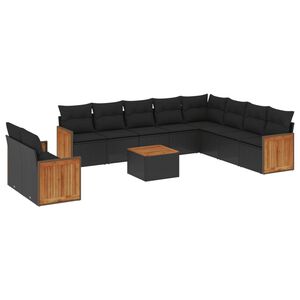vidaXL 11 Piece Garden Sofa Set with Cushions Black Poly Rattan