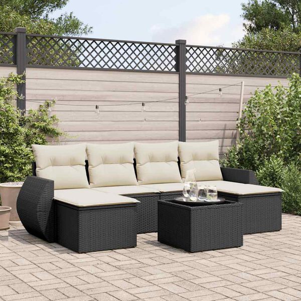 vidaXL 7 Piece Garden Sofa Set with Cushions Black Poly Rattan