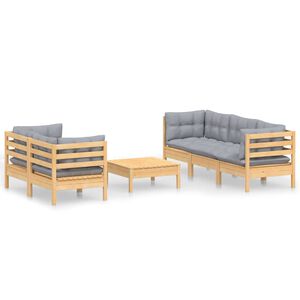vidaXL 6 Piece Garden Lounge Set with Grey Cushions Pinewood