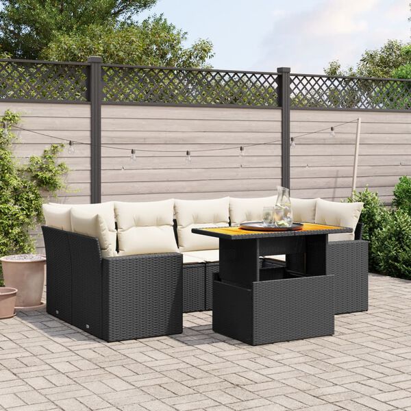 vidaXL 7 Piece Garden Sofa Set with Cushions Black Poly Rattan