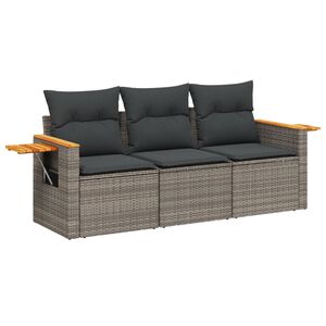 vidaXL 3 Piece Garden Sofa Set with Cushions Grey Poly Rattan