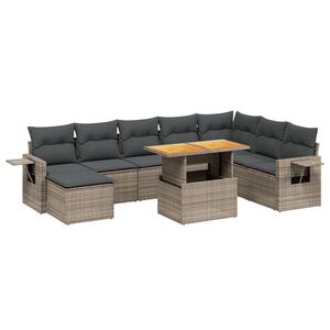 vidaXL 9 Piece Garden Sofa Set with Cushions Grey Poly Rattan