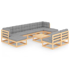 vidaXL 10 Piece Garden Lounge Set with Cushions Solid Pinewood