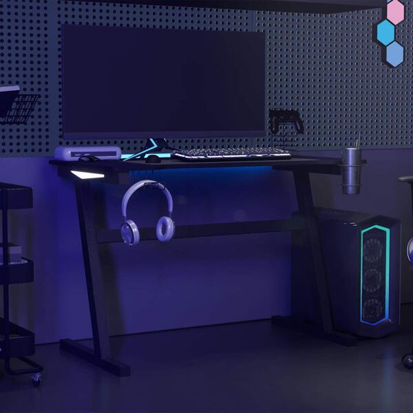 vidaXL Gaming Desk LED with Z Shape Black 110x60x75 cm