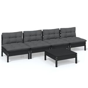 vidaXL 5 Piece Garden Lounge Set with Anthracite Cushions Pinewood