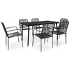 vidaXL Dining Set | Black | Cotton rope, powder-coated steel, tempered glass