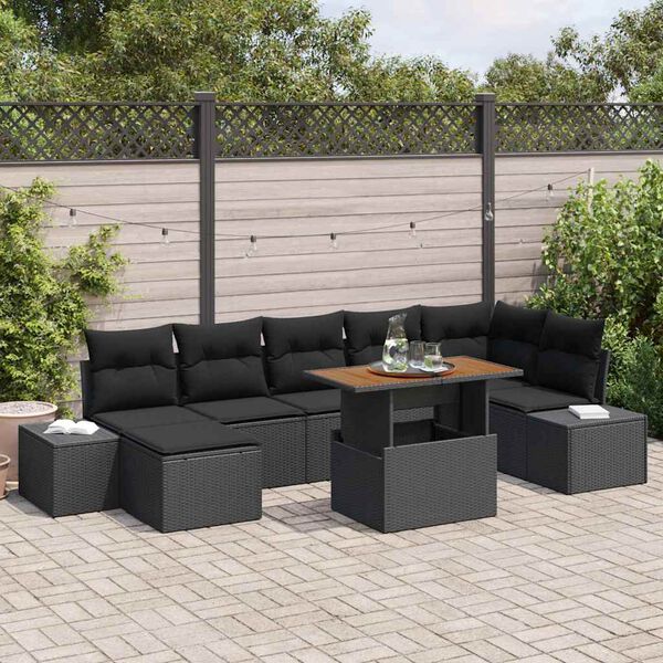 vidaXL Garden Sofa Set with Cushion 8 pcs Black and Brown