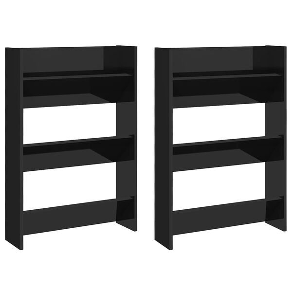 vidaXL Wall Shoe Cabinets 2 pcs High Gloss Black 60x18x90cm Engineered Wood