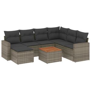vidaXL 8 Piece Garden Sofa Set with Cushions Grey Poly Rattan