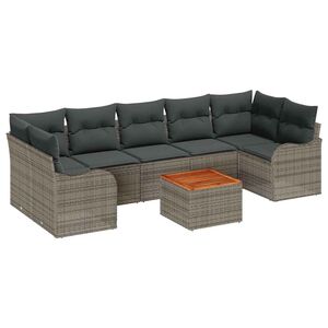 vidaXL Garden Sofa Set with Cushion 8 pcs Grey Poly Rattan