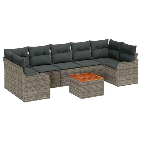 vidaXL Garden Sofa Set 8 pcs Grey Poly rattan