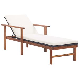 vidaXL Sun Lounger with Cushion Poly Rattan&Solid Acacia Wood Black
