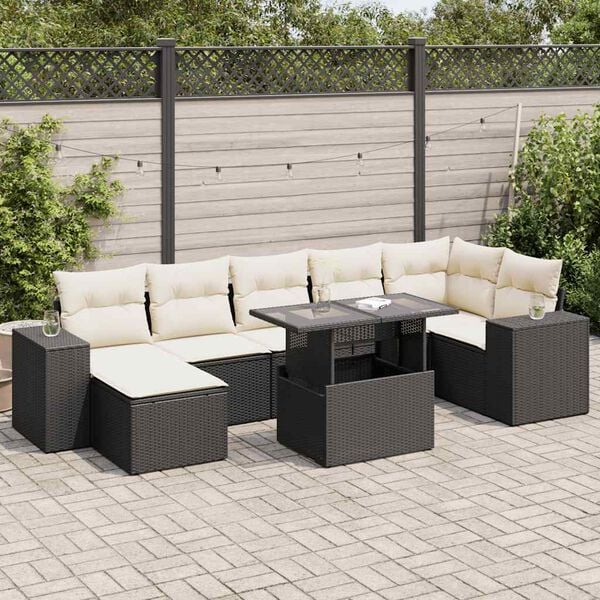 vidaXL 8 Piece Garden Sofa Set with Cushions Black Poly Rattan