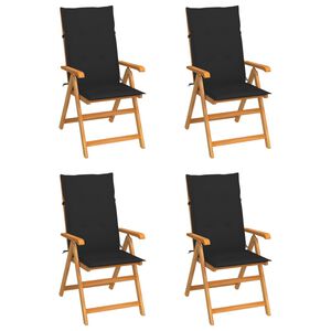 vidaXL Garden Chairs 4 pcs with Black Cushions Solid Teak Wood