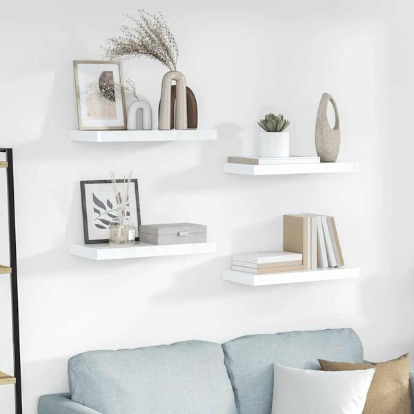 vidaXL Floating Wall Shelves 4 pcs High Gloss White 50x23x3.8 cm MDF
