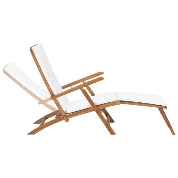 vidaXL Deck Chair with Cushion Cream White Solid Teak Wood