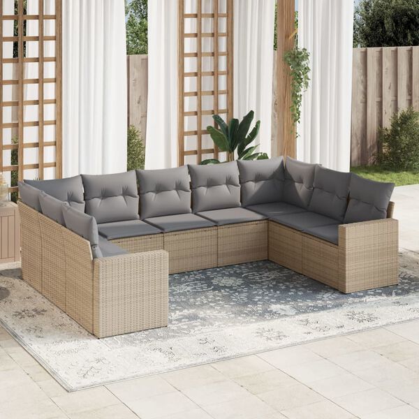 vidaXL 9 Piece Garden Sofa Set with Cushions Beige Poly Rattan