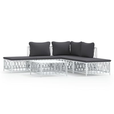 vidaXL 6 Piece Garden Lounge Set with Cushions White Steel