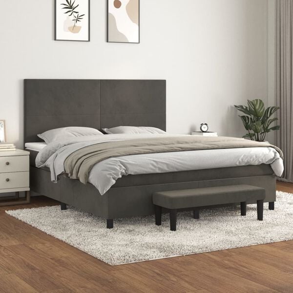 vidaXL Box Spring Bed with Mattress Dark Grey 153x203 cm Queen Size Velvet