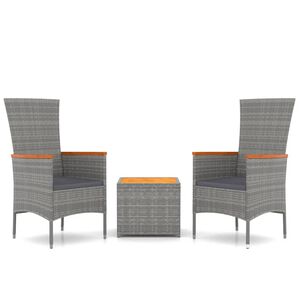 vidaXL 3 Piece Garden Lounge Set Grey Poly Rattan&Solid Wood Acacia