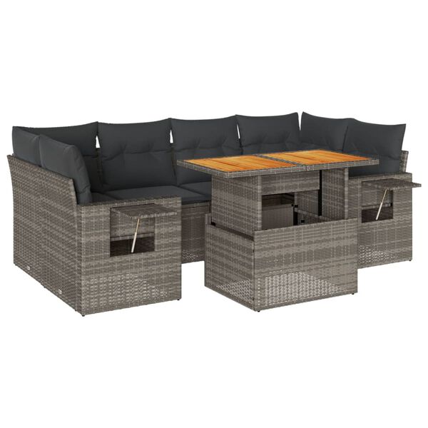 vidaXL 7 Piece Garden Sofa Set with Cushions Grey Poly Rattan