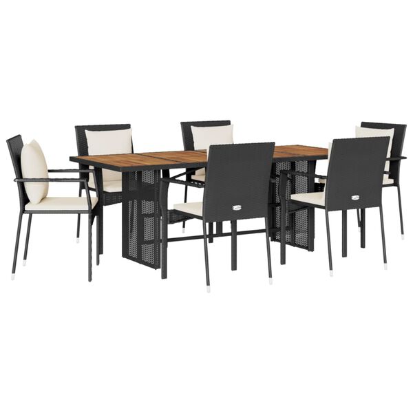 vidaXL 9 Piece Garden Dining Set with Cushions Black Poly Rattan