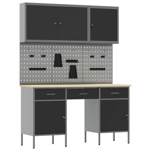 vidaXL Work Cabinet 8 pcs Black and Grey Engineered Wood and Steel