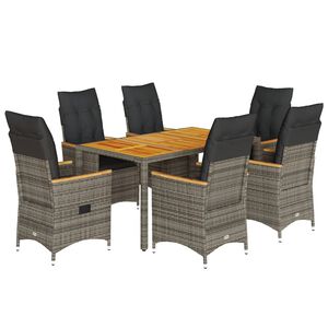 vidaXL 7 Piece Garden Dining Set with Cushions Grey Poly Rattan