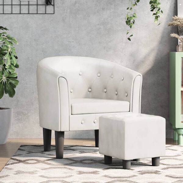 vidaXL Tub Chair with Footstool White Faux Leather