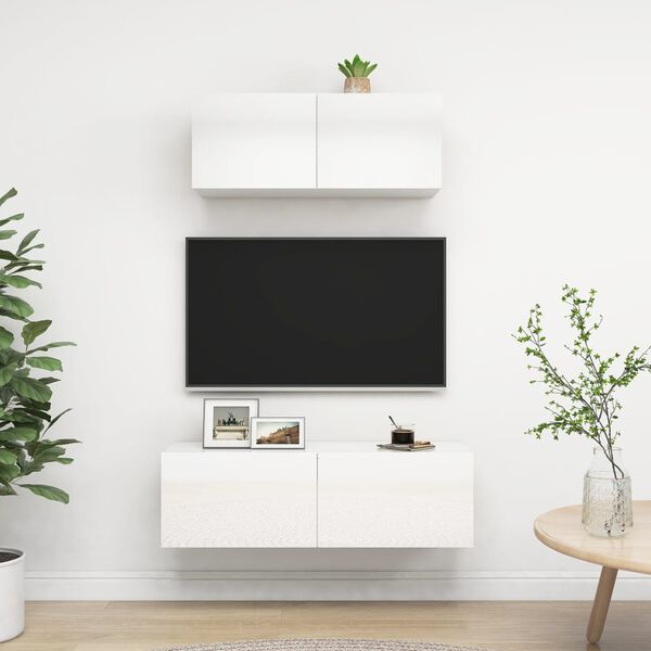 vidaXL 2 Piece TV Cabinet Set High Gloss White Engineered Wood