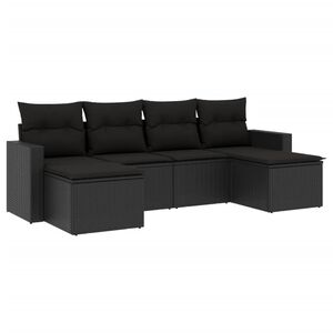 vidaXL 6 Piece Garden Sofa Set with Cushions Black Poly Rattan